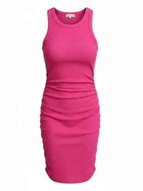 Michael Stars Hot Pink Sleeveless Ruched Midi Dress